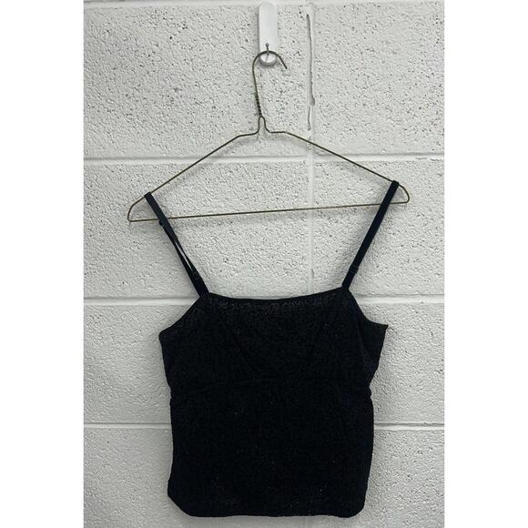Vintage On Gossamer Black Textured Cheetah Print Glitter Tank Top (L) - Picture 1 of 6